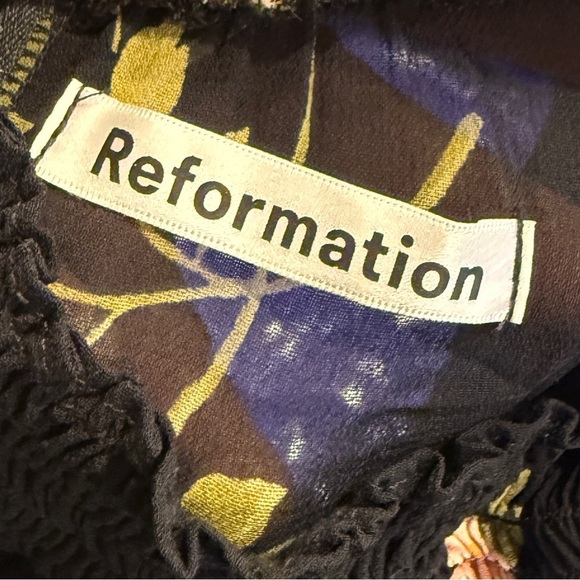 REFORMATION Women’s Black Floral Long Sleeve Mock Neck Valentin Crepe Midi Dress - Picture 6 of 6